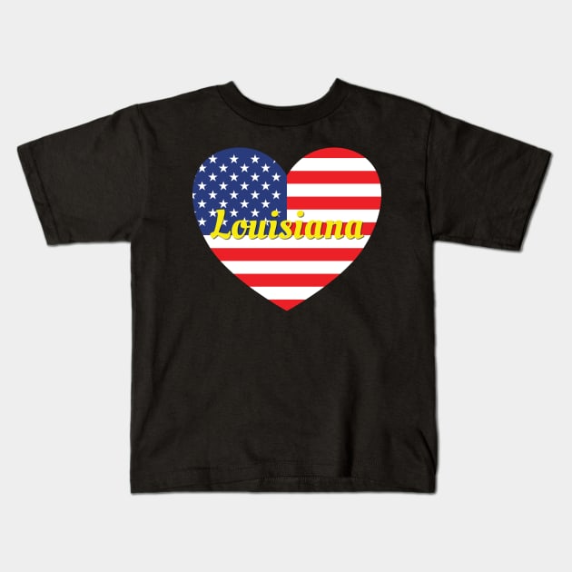 Louisiana American Flag Heart Kids T-Shirt by DPattonPD